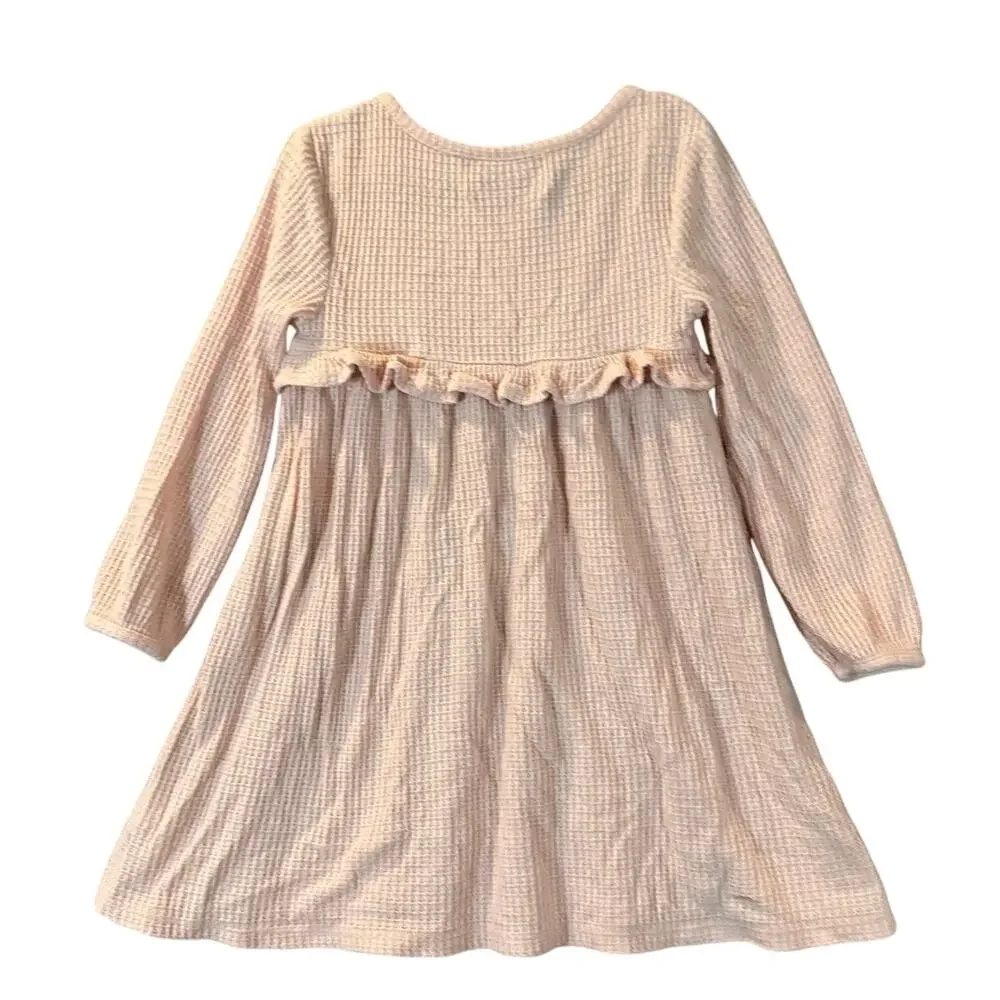 Old Navy Pink Waffle Knit Ruffle Dress Long Sleeve Toddler Girls 4T